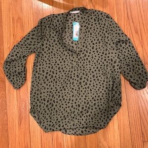 Green animal print blouse